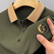 外贸重磅夏季男士短袖t恤冰丝棉保罗高端刺绣翻领Polo衫半袖上衣