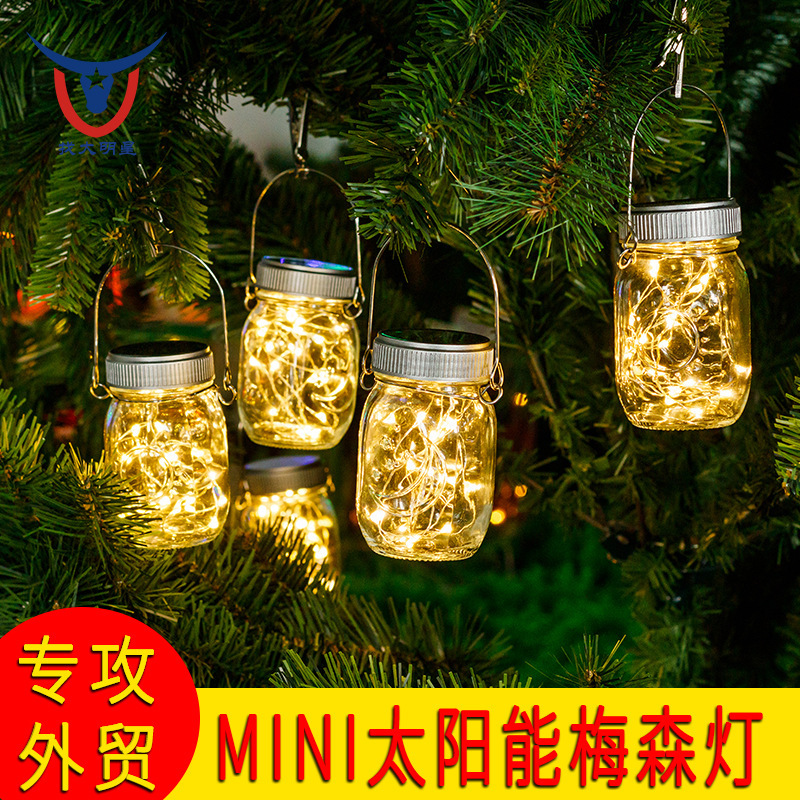 MINI solar mason can light led copper wire string light mason lamp fairy firefly small mason bottle light cross border