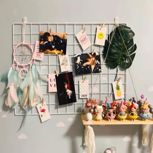 W1TR Iron Grids Photo Wall Decoration Wall Hanging Storage Rack ins Room Layout Doll Storage Iron Shelf Baby