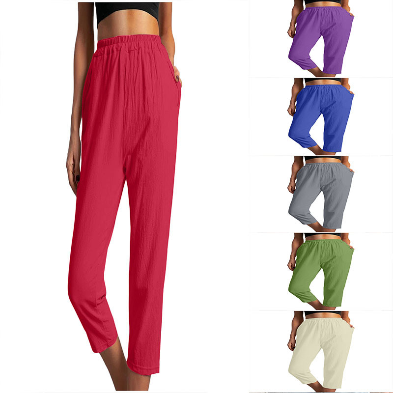 2023 European and American summer new Amazon wish hot fashion casual cropped elastic pants women