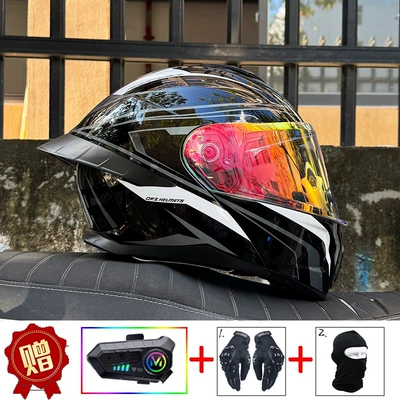 Orz motorcycle helmet for men and women, Motosiklet dəbilqələri - m-gray-track-with-iridescent-red-night-vision-capability-y10-bluetooth-hard-microphone