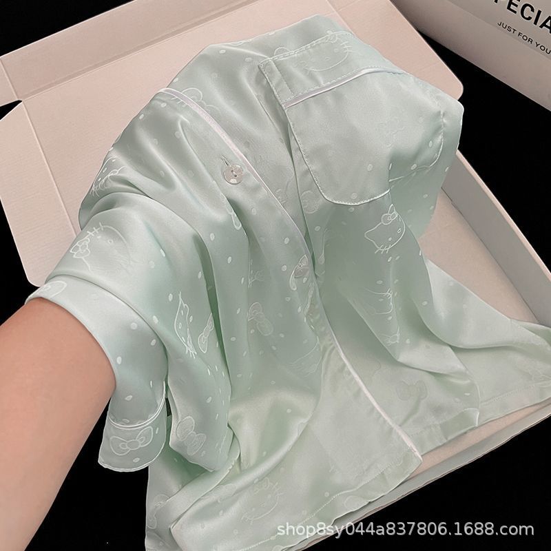 Butterfly imprimido pijama de primavera y otoño de mujeres nuevo 2025 seda de hielo ropa doméstica dos piezas de fábrica de comercio exterior transfronterizo