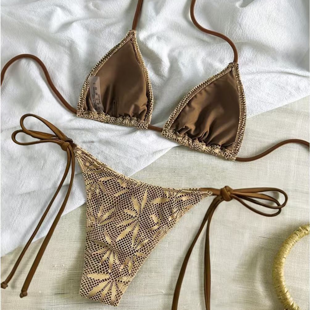 Dameskleding Damesstijl Driedelige bikini Halterbadpak voor vakantie Strand Klaar voor strand en zwembad_voghion.com
