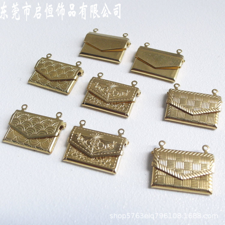 DIY饰品/ 纯铜方形公文包格子/纯黄铜纹花信封吊坠相盒厂家批发