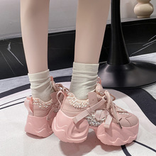 增高7cm单网老爹鞋女2025夏季新款真皮休闲松糕透气小蛮腰运动鞋