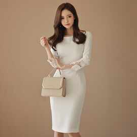2024春秋女装新款气质礼服裙修身工作服七分袖打底连衣裙跨境货源