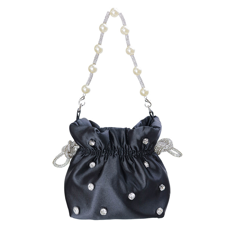 Bagages et sacs Nouvelle mode strass couleur unie sac de soirée à la mode simple sac à bandoulière perlé plissé cordon de serrage sac pour femme_voghion.com