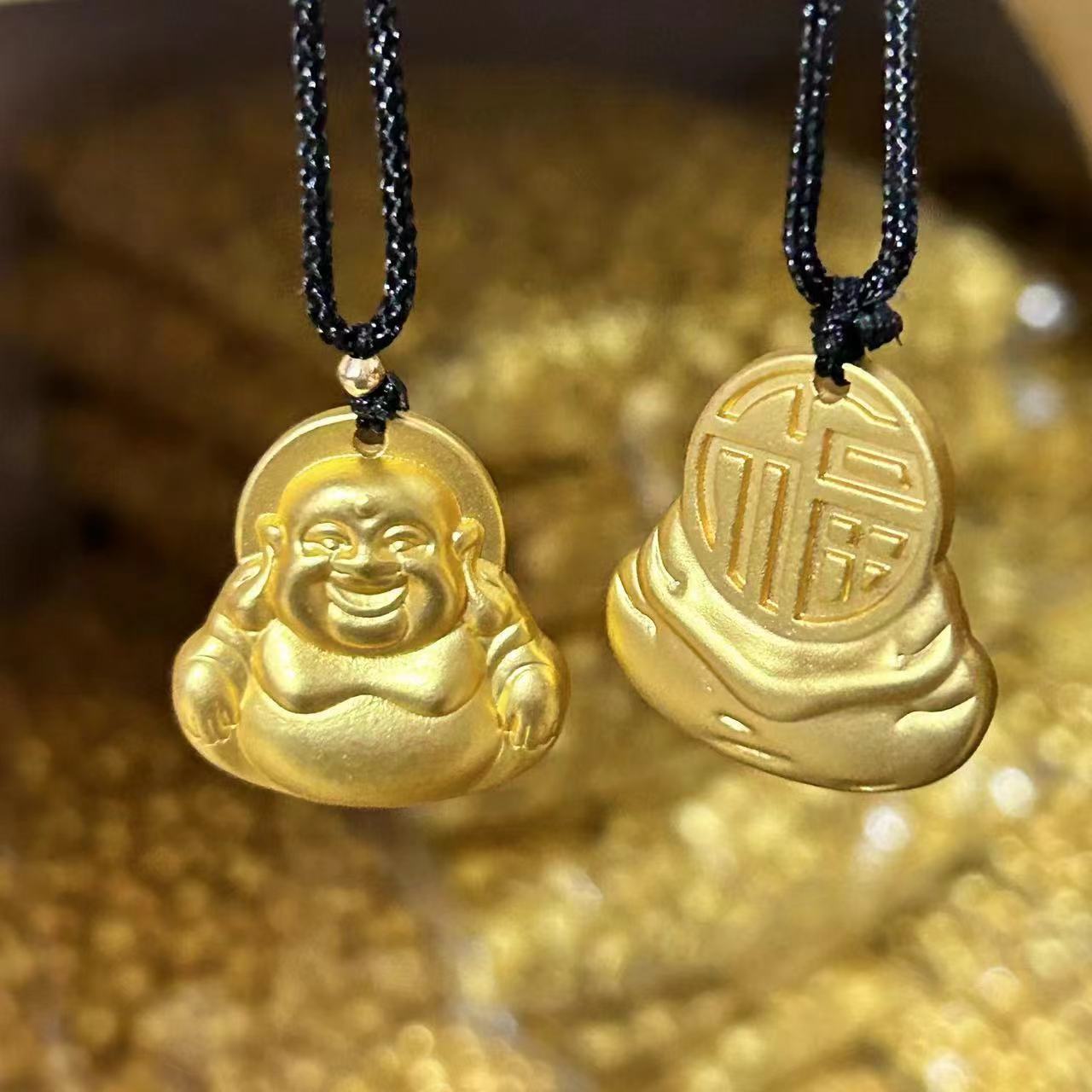 베트남 SHAJIN MAITREYA BUDDHA 펜던트 남성과 여성의 금 고대 방법 유산 오래 지속되는 BIG BELLY BUDDHA SOLID BLACK ROPE 목걸이