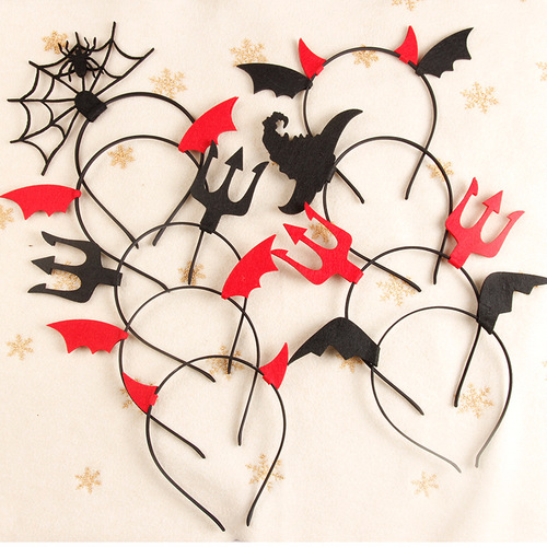 Cross-border hot sale new Halloween felt cloth headband bat wings witch hat spider web harpoon hair accessories wholesale