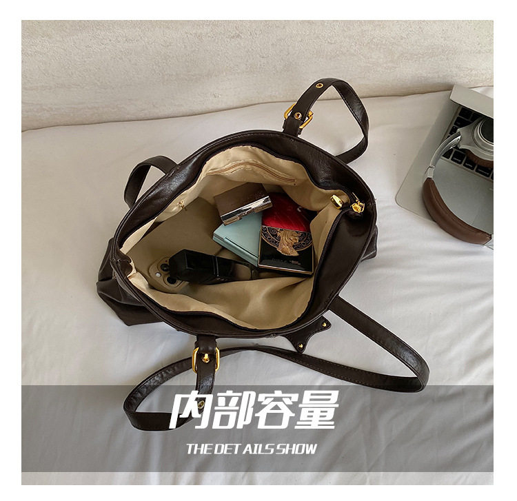 Túi xách tay nữ tote cỡ lớn chất liệu PU khóa cài nắp, đeo vai hai quai — Rượu vang đỏ, màu cà phê, xanh lá cây, đen chi tiết 4