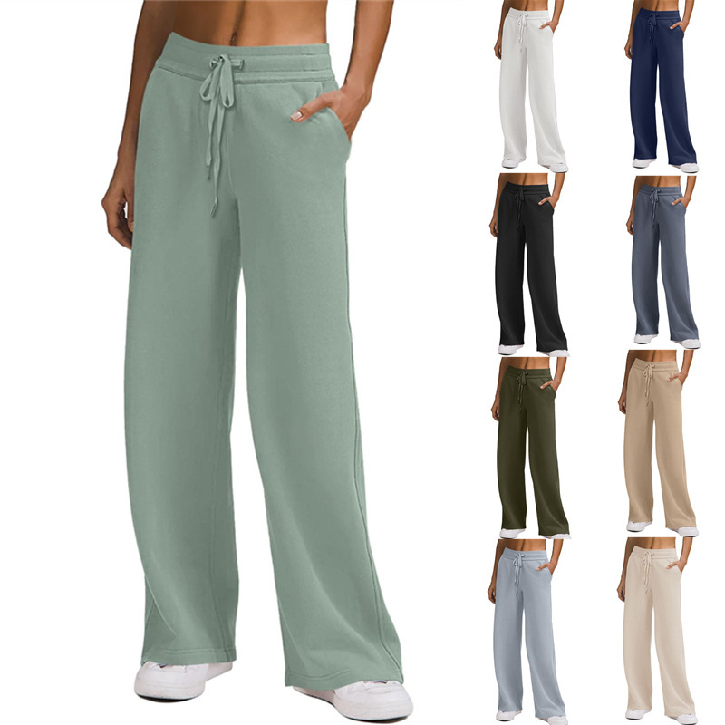 European and American Amazon Women's Outdoor Sports Pants 2024 Spring and Autumn Casual Loose High Waist Wide Leg Jogging Sweatpants