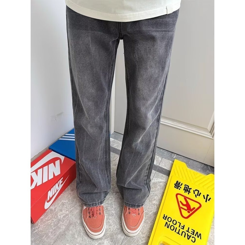 Pantalones Mezclilla Anchos Rectos Unisex de Mezclilla, Efecto Lavado para Uso Diario