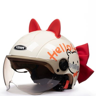 Motorcycle Helmet Helmet Half Helmet | Motosiklet dəbilqələri - one-size-fits-all-khaki-cat-red-ears-red-butterfly-w-comes-with-warm-ear-protection-removable
