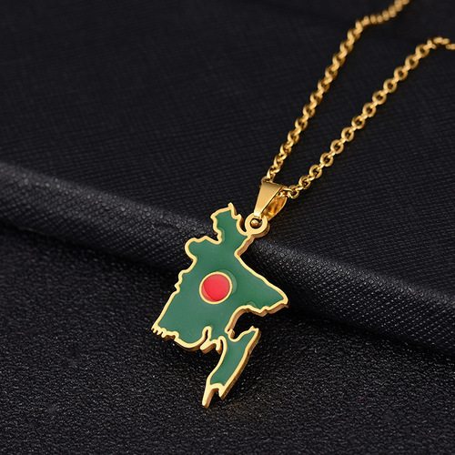 Cross-border Amazon Vintage Oil-Drop Bangladesh Map Pendant Necklace Fashion Stainless Steel Clavicle Chain for Women