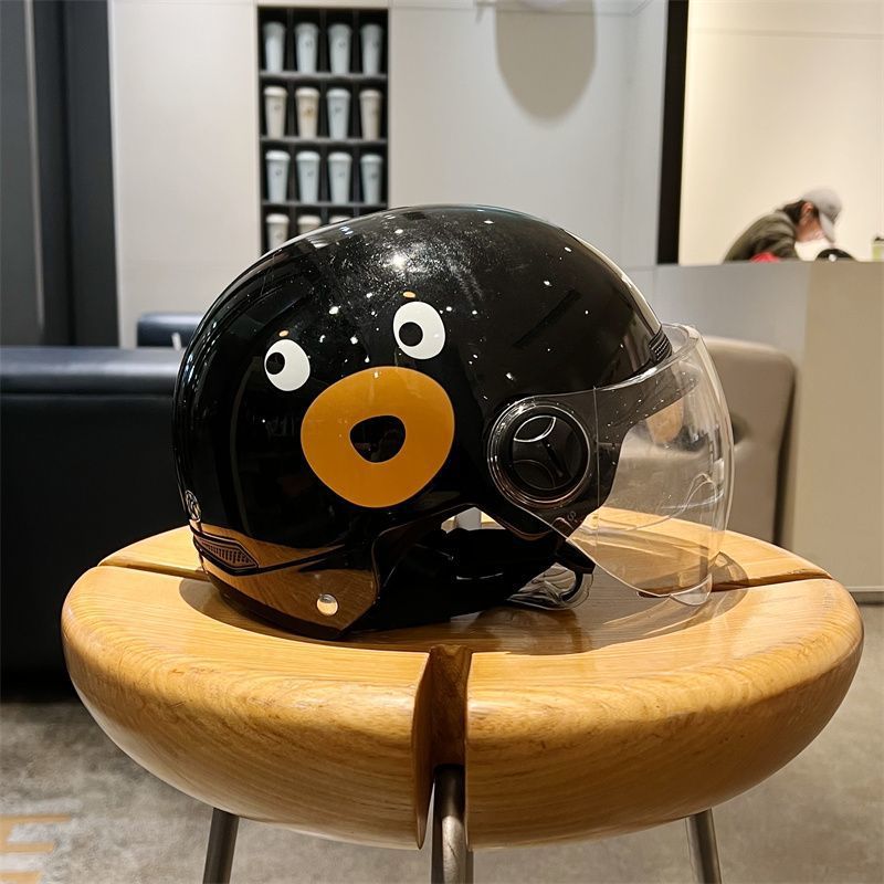 Universal New National Standard 3C Certified Electric Vehicle Helmet Cute Bear (Auto Parts and Accessories) - brown-short-visor