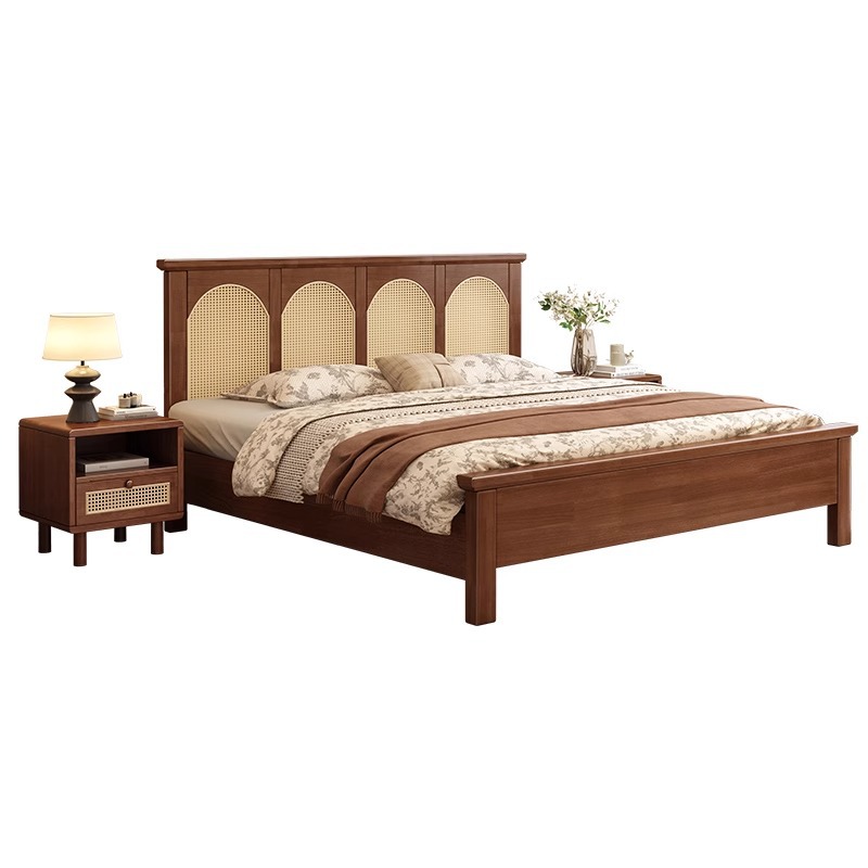 Cama de madera maciza francesa retro color nuez americana dormitorio principal cama doble 1.51.8 estilo medieval moderno simple