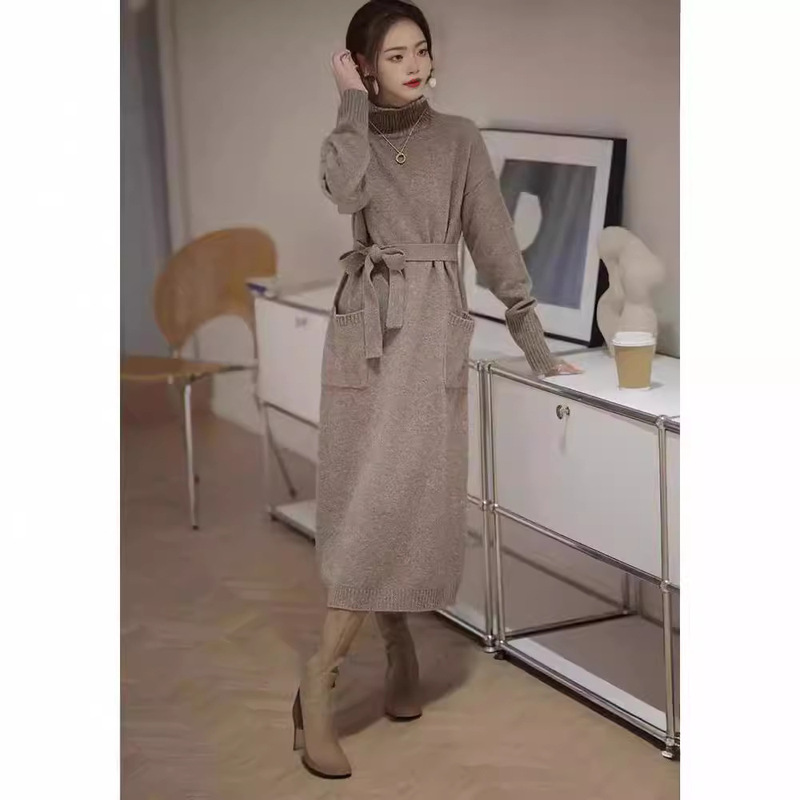 Knitted dress Design Sense Niche Autumn and Winter Long Skirt Mid-length Inner Base Coat Sweater Skirt Trendy Knitted dress Design Sense Niche Autumn and Winter Long Skirt Mid-length Inner Base Coat Sweater Skirt Trendy