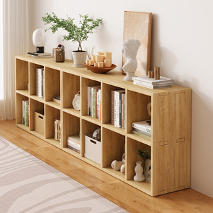 All Solid Wood Bookshelf Storage Rack Pine Storage Cabinet Storage Cabinet Floor-Standing Living Room Combination Grid Cabinet Low Home Bookcase