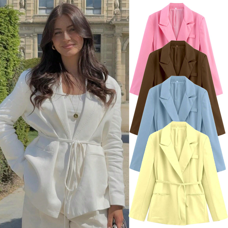 Cross-Border Foreign Trade Wholesale Spring New Women's European and American Style Linen Blended Suit Jacket