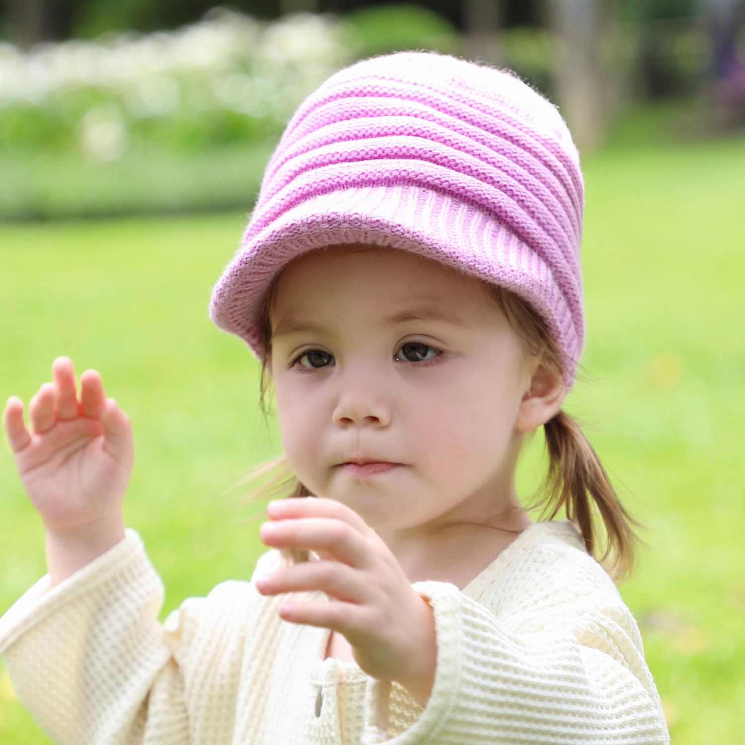 欧美新款褶皱秋冬加厚加绒带檐儿童帽子现货保暖男女儿童毛线帽子|ru