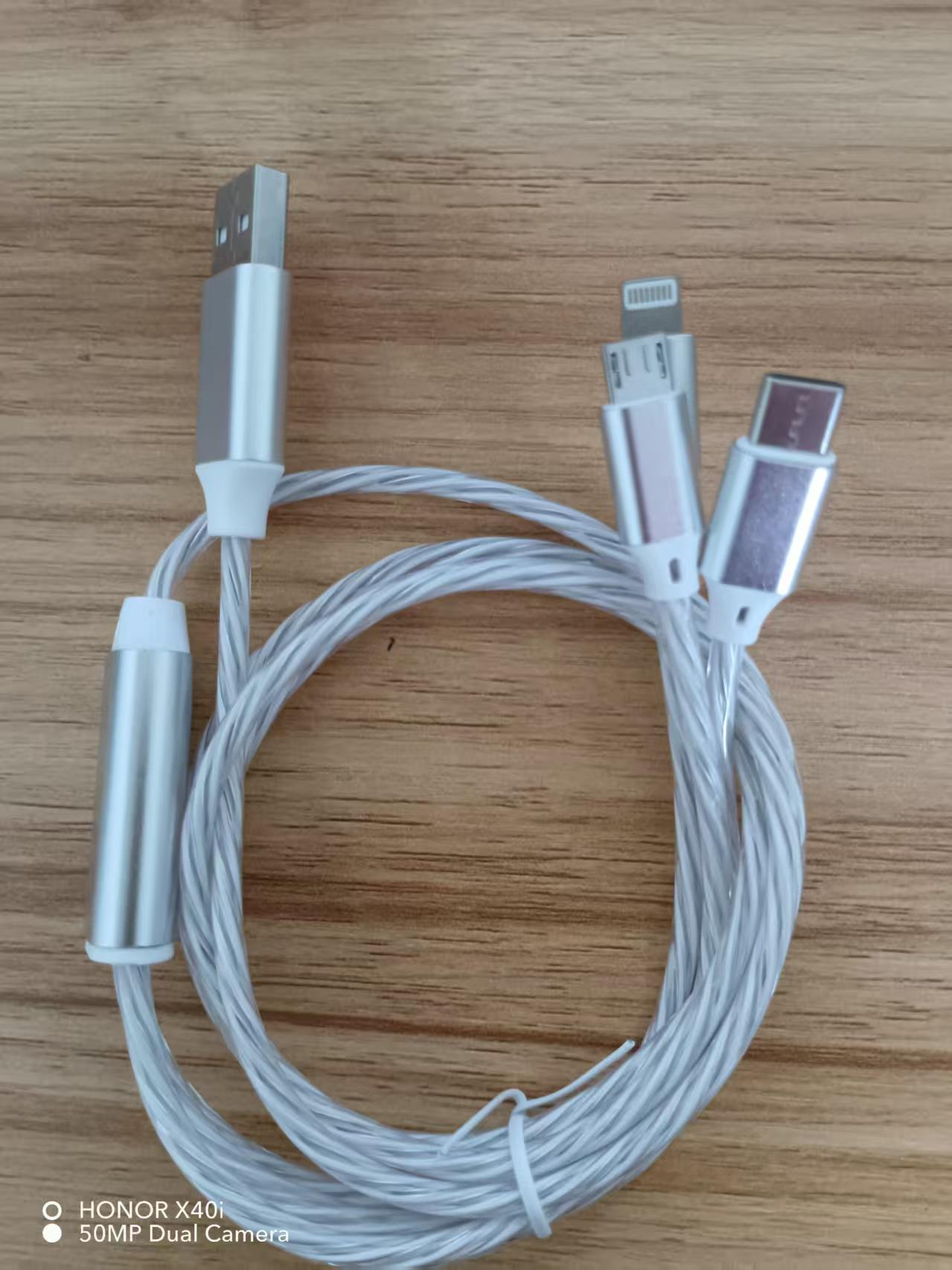 Cable DE DATOS DE streamer tres en uno para Android Apple tipo-c teléfono móvil colorido luminoso carga rápida cable multifunción
