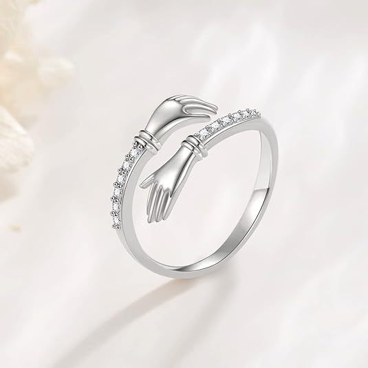 European and American Hot-Selling Full Diamond Hand-Hugging Ring Trendyy Romantic Simple Love Diamond Personalized Love Hug Ring for Women