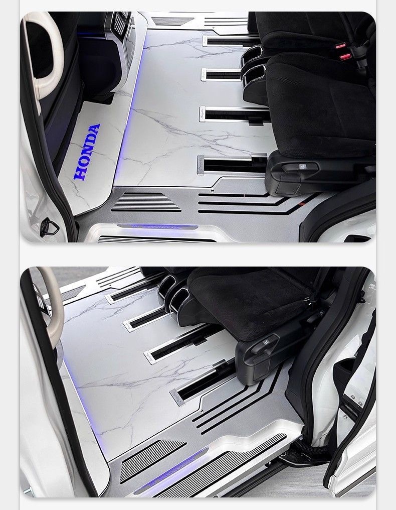 Honda Odyssey Aviation Aluminum Floor Mats Modified into a Full-Surround, Trackless Business Vehicle with Welcome Steps
