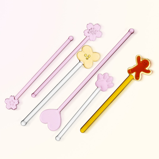 Heat-Resistant Glass Pink Cherry Blossom Stirring Stick Gingerbread Man Coffee Stirring Spoon Heart Juice Milk Drainage Mixing Stick