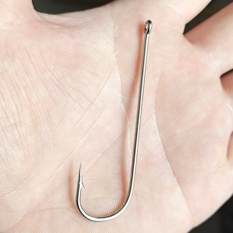 9968 Long-Handled Flat-Mouth Aberdeen Hook with Holes and Barbs for Hand Fishing, Suitable for Mackerel and Pomfret