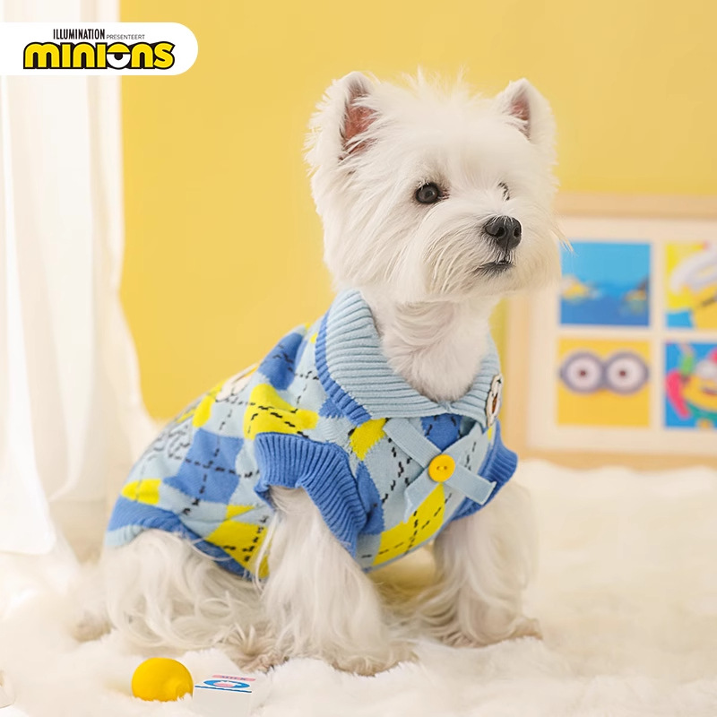 Minions Minions | Suéter para mascotas a cuadros de estilo universitario Ropa para cachorros Ropa para gatos Ropa para perros de otoño e invierno