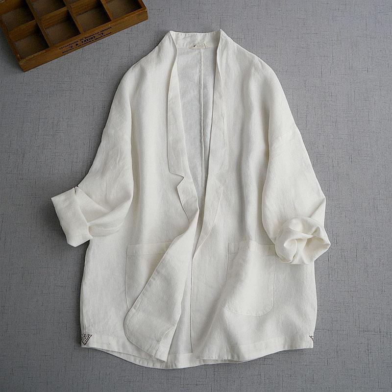 2025 Extra Large Size Women's Western Style Small Suit Women's Jacket Feeling Pure Lust Style Cotton and Linen Outerwear Solid Color Long Sleeve Top Women