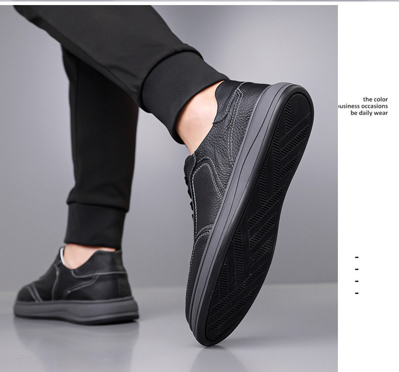 Giày sneaker nam da bò thật thoáng khí, giày trắng thời trang dây buộc phía trước — Màu trắng nhạt, màu trắng tinh khiết, màu xám, đen chi tiết 24