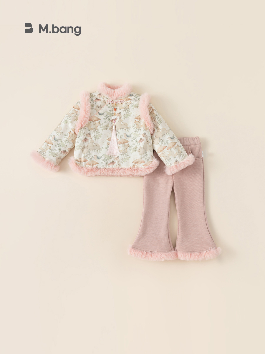 Yubao ropa infantil de niñas estilo nacional conjunto de invierno nuevo vestido de Año Nuevo bebé de dos piezas grueso conjunto