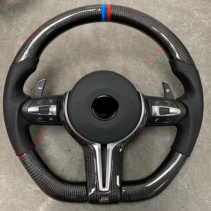 Fits BMW F10 F30 F20 Genuine Carbon Fiber with Airbag Full Leather Steering Wheel Modified D-shaped Carbon Fiber Steering Wheel