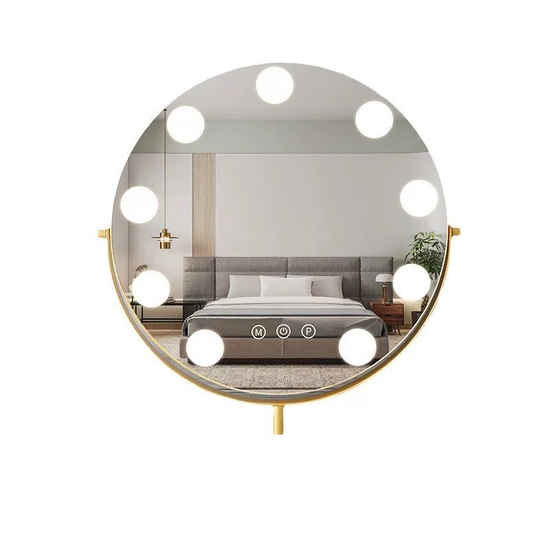 Espejo de maquillaje redondo, espejo especial para dormitorio de escritorio con sentido avanzado, hogar led con luz, estudiante de dormitorio, rojo de Internet, lujo ligero