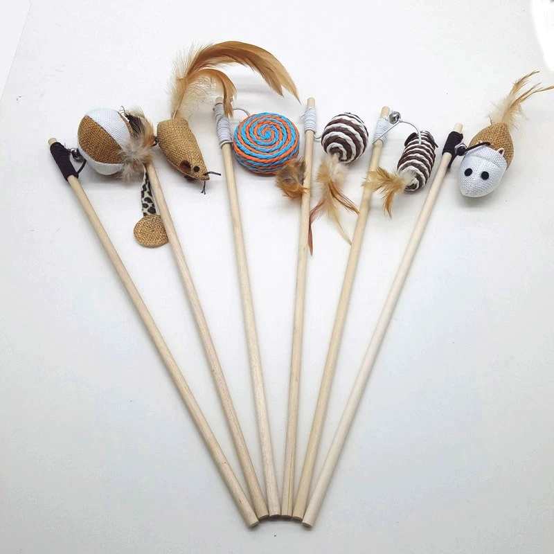 Оптовая продажа животных с привет кошачий шпагат шпагат деревянная ручка интерактивная мышь птица новый питомец кошачий игрушка
