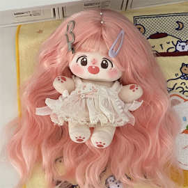 新品现货 20cm棉花娃娃粉色羊毛卷假发 可爱刘海长卷发 娃用假毛