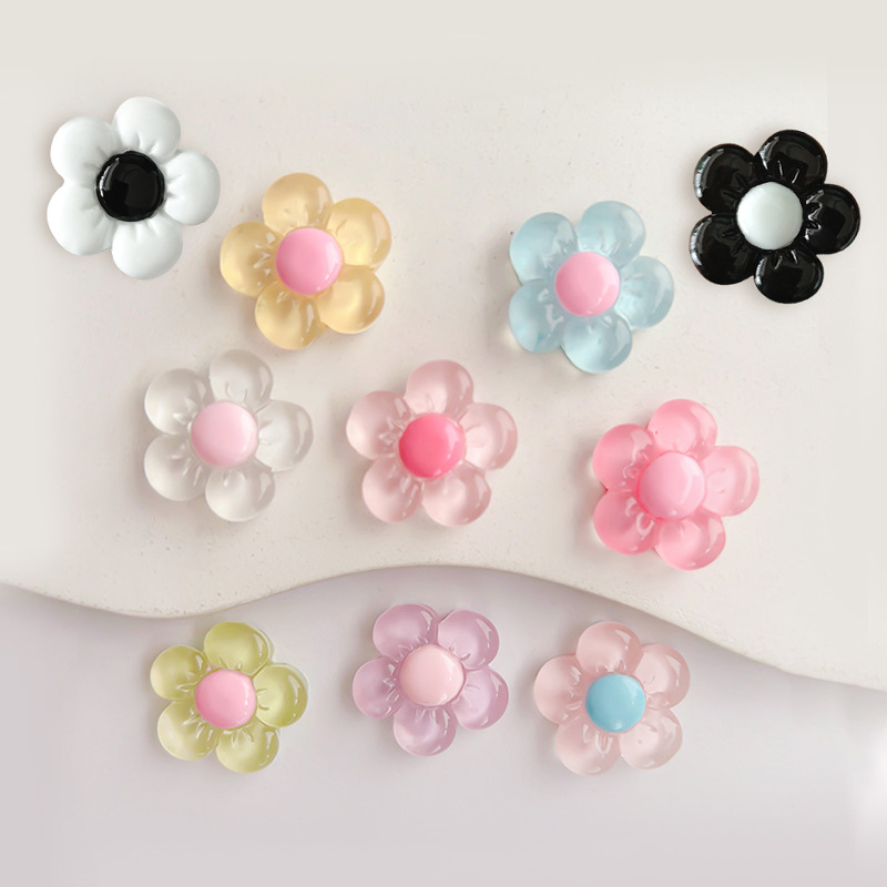 Cartoon Transparent Flower Resin Accessories Jewelry Homemade Cream Glue Cute Refrigerator Magnet Hairpin Mobile Phone Holder Patch