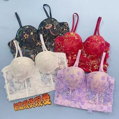 新作シェイプアップメッシュ立体フラワーキラキラスパンコール付き外着用可能フィッシュボーンベストブラ在庫あり