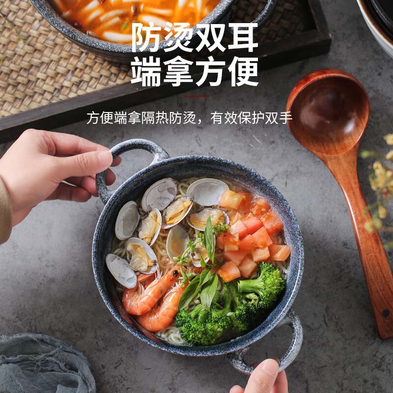 軽くて豪華な陶磁器の双耳のスープの鍋は家庭用の復古のシチューの鍋の大容量の泡の碗の大きいサイズのスープの鍋の陶磁器の鍋の器具を防ぎます。|undefined