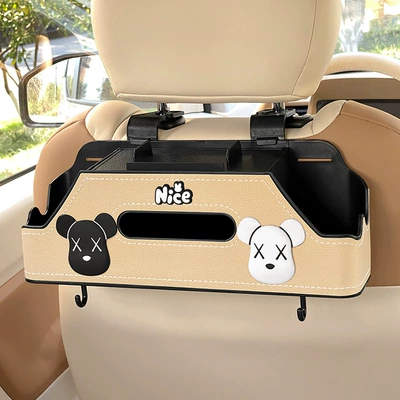 Holder Seat Back Row Creative — Car storage bag/box - xx-bear-beige-chair-back-multifunctional-storage-box-upgraded-integrated-mobile-phone-holder