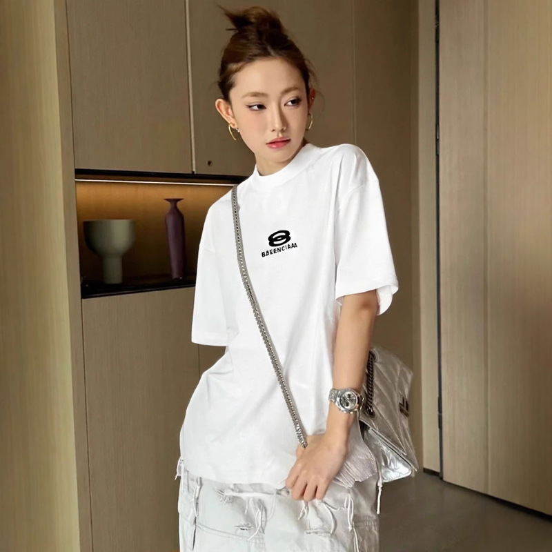 Paris T-Shirt Unisex Double-Ring Letter Embroidery Short-Sleeve Shirt Loose Fit Authentic B Brand Short-Sleeve T-Shirt for Women Pure Cotton Paris T-Shirt Unisex Double-Ring Letter Embroidery Short-Sleeve Shirt Loose Fit Authentic B Brand Short-Sleeve T-Shirt for Women Pure Cotton