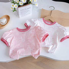 女童2025新款夏季小童短袖T恤洋气百搭卡通印花夏装圆领半袖上衣