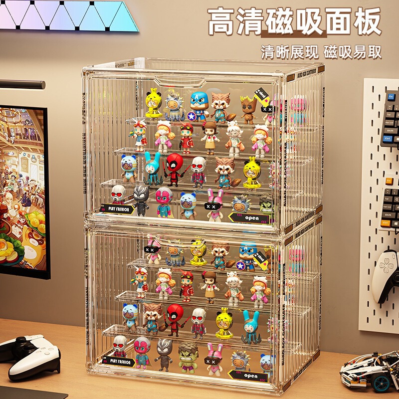 盲盒收纳展示架磁吸门泡泡玛特集装箱透明亚克力高级手办展示柜|undefined