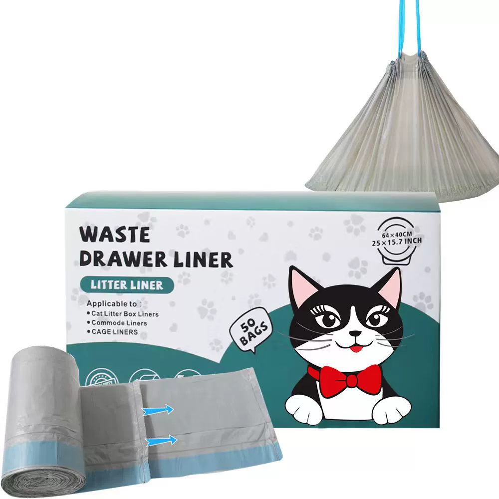Умный мешок для кошачьего туалета, пакет для уборки за кошками 64*40 см, утолщенный мешок для отходов с завязками и автоматическим закрытием