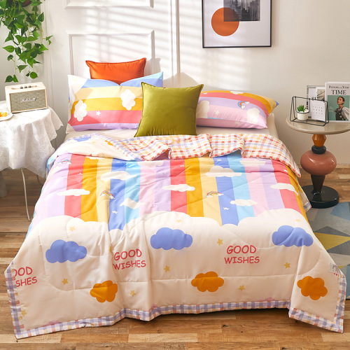 A-type 100% Cotton Printed Summer Cool Bed Sheet for Double Bed, Pure Cotton Summer Blanket, Air Conditioner Blanket, Summer Thin Blanket, Gift Blanket, Wholesale