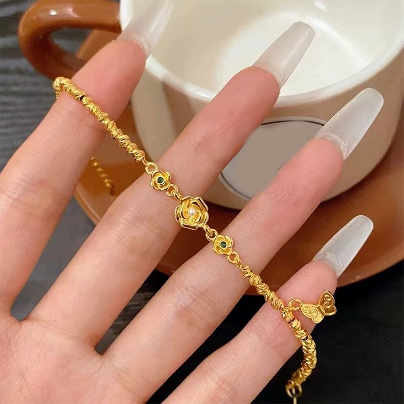 Ny kinesisk stil gammel metode sand guld flash rose sommerfugl armbånd lys luksus mode kobber guldbelagt gave kæreste_voghion.com