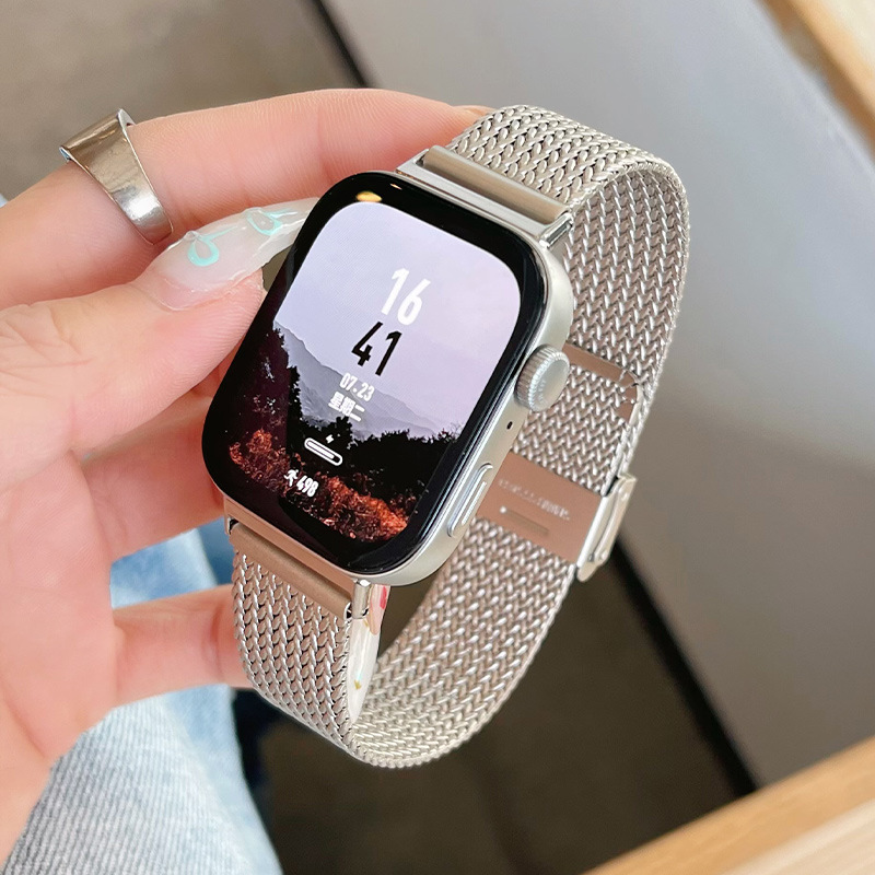 For AppleWatch Wheat Ear Magnetic Snap Strap S10 Apple Watch Stainless Steel Strap iwatchS9