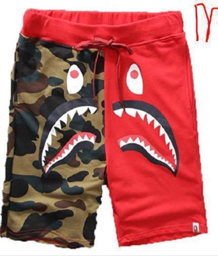BAPE Shark Sweat Shorts 1st Camo Half Red