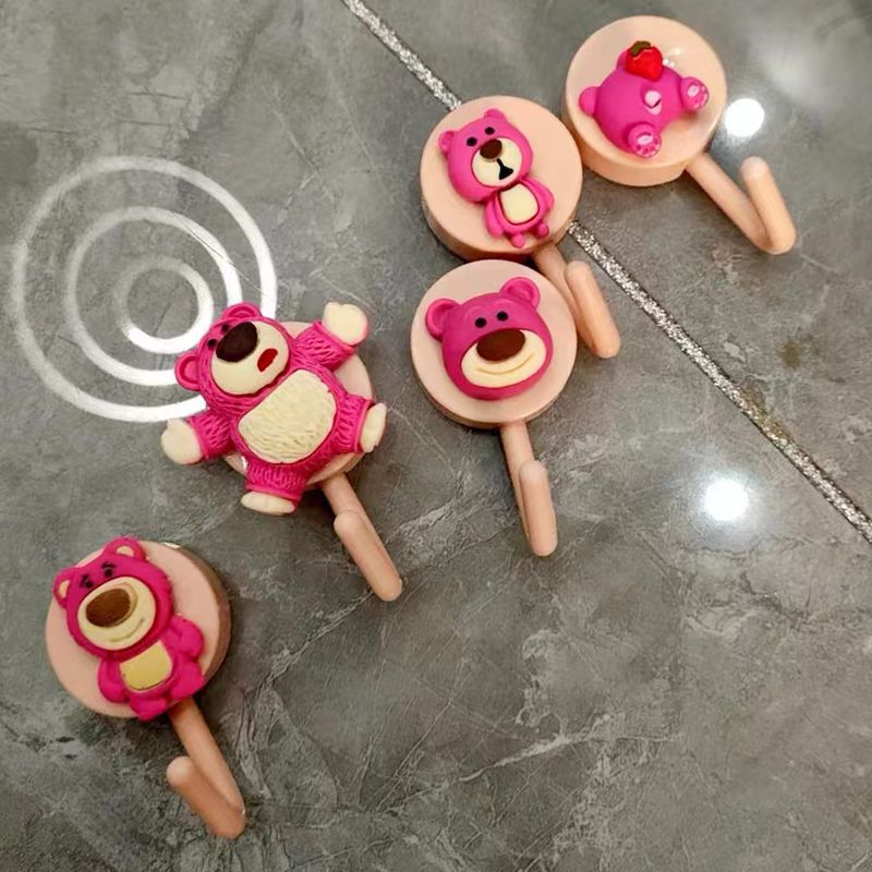 Strawberry Pink Wall Hooks Self-Adhesive Cute Cartoon Super Adorable Girl Princess Pink Living Room Decorations Disposable Sticky Hooks